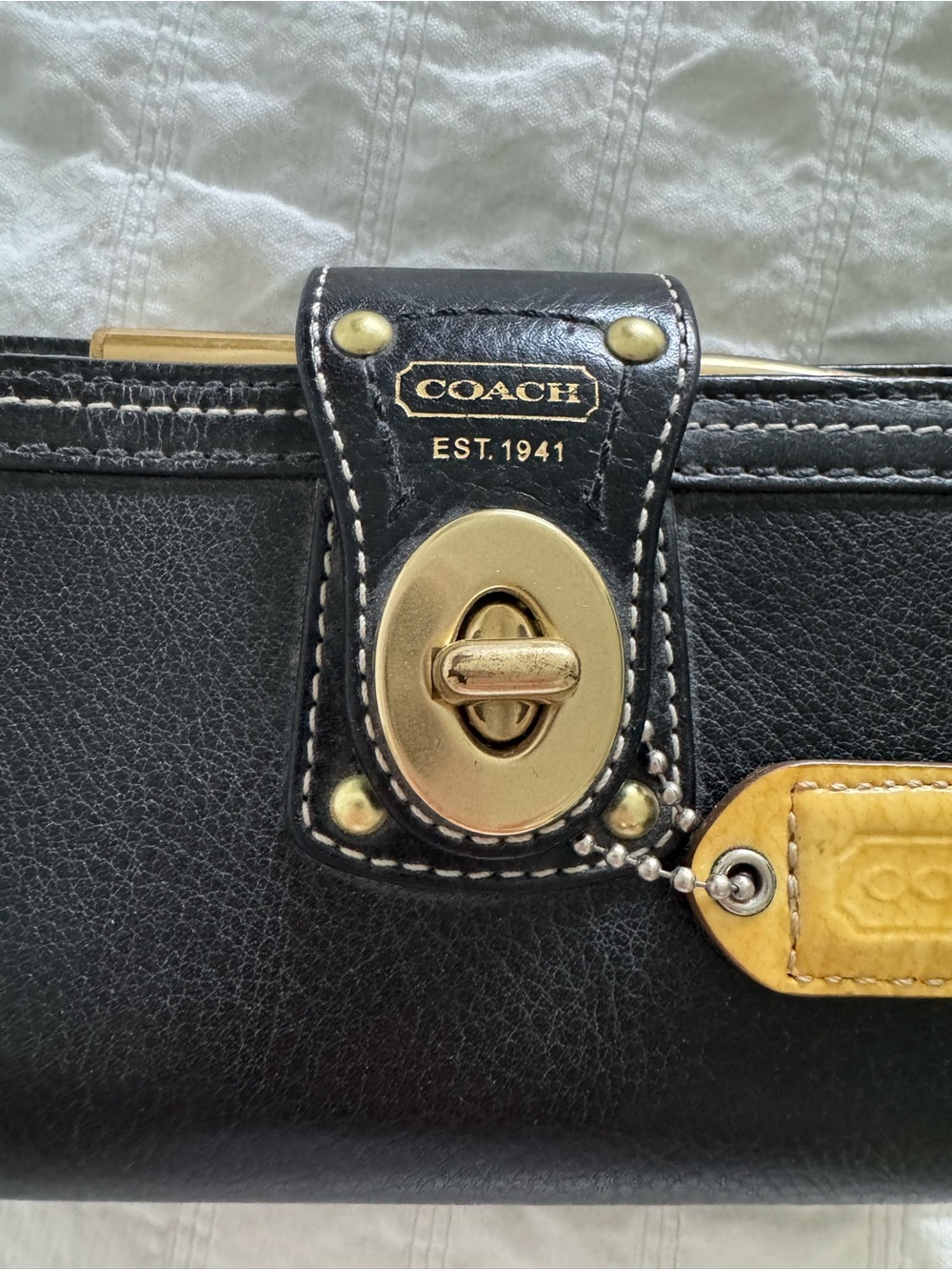 Coach Black Leather Turnlock Wallet with Coach Key Tag, Brass Hardware - Picture 2 of 10